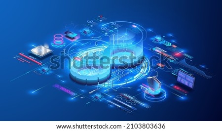 Software development operations infinity symbol. The concept of development operations, communication between programmers and engineers, data processing. DevOps banner with hologram lifecycle infinity