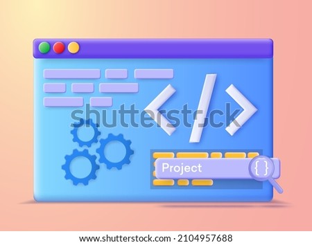 Website programming and coding. 3d Programming software engineering IT technologies. The developer code icon in the computer window. The development window with the code. Vector illustration