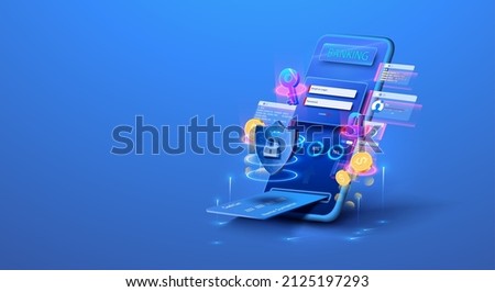 Online banking, login, protection, The concept of a smart wallet with an application for payment by credit and debit cards. Gadget of future, smartphone payment technology. Online payment, security Stock foto © 