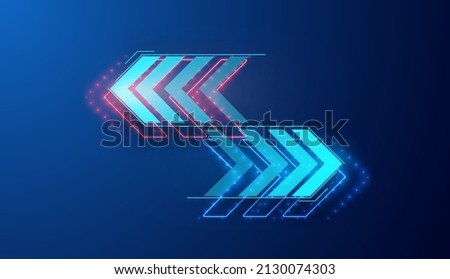 Digital money send, currency exchange sign. Neon futuristic transfer arrow icon. Web trade symbol. Mutual exchange of information isolated on blue background