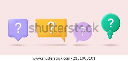 Message box with 3d question mark icon. A set of speech bubbles with a question mark. Vector illustration