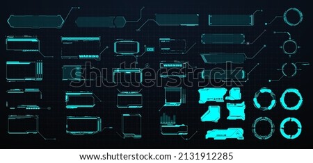 Futuristic callout names. Information fields. Circle and rectangular shape borders. Digital information panels, a modern banner with a description. Interface elements HUD, GUI. Call out Titles set