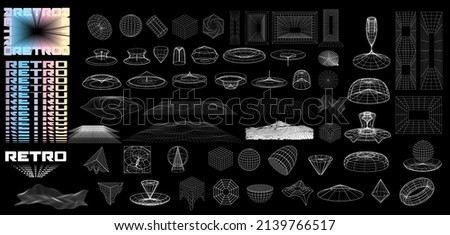 Cyber neo futuristic grids,  and elements, retro collection is a trending mixture modern diverse design elements. Cyberpunk retro futurism set, vaporwave. Digital elements for web design. Vector Сток-фото © 