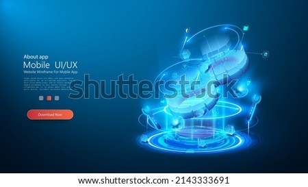 An extended devops concept illustrating devops tools in a futuristic blue circle. DevOps process banner. Development of an Internet application, online website service, landing page layout. Vector