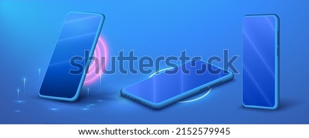 A new china mobile phone with a reflection on the screen on a polished background. Layout or template of mobile phones.  Phone different angles views. Vector illustration