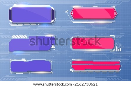 Empty rectangular frames or buttons in a futuristic style for the design of the game's user interface. Abstract control panel layout design. Blue Virtual hi Scifi technology gadget. Vector