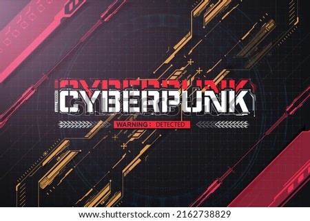 Cyberpunk futuristic poster. Futuristic game poster template. Abstract background digital technology interface. Hi-tech fantastic red background circuits vision cyberpunk. Metaverse concept. Vector