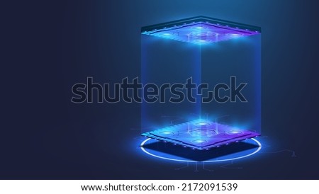 Futuristic empty stage. Modern Future background technology Sci-fi interior concept. Podium for show your product. futuristic cyberpunk concept. Pedestal for presentation product. Game Lab. Vector Stock fotó © 