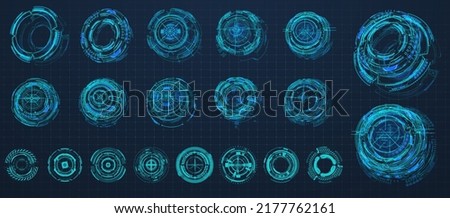 Hud technology background abstract style. 3d futuristic circles on an isolated background. Abstract circle geometric shape. Interface design elements or a virtual reality game, round radar holograms.