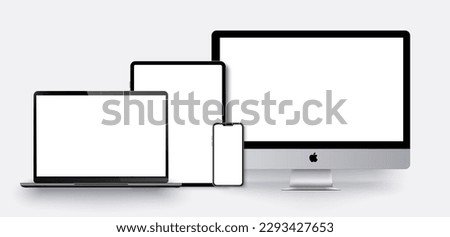 Electronic vector model Modern technology smartphones tablets computers and notebooks smart phone computer mac computer tablet phone tablet laptop. Vector illustration. BELARUS MINSK APRIL 25 2023