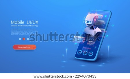 Cute neon cartoon robot. AI Content Generator. Chatbot technology, isometric. Technology and engineering. AI chat bot based on artificial intelligence and neural networks. Online training banner. 