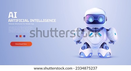 AI technology posters with cute robot character. Funny ai character for education. Communication technology mascot. Isolated cute neon cartoon robot. AI Content Generator. Chatbot technology. Vector