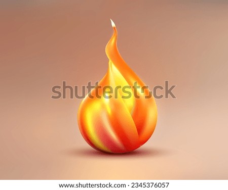 3d flame icon, fire Gorenje. Orange bonfire with a plastic design of a warm bonfire on an isolated background. Vector illustration
