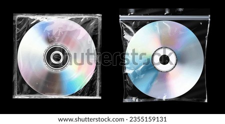 CD Cd in a transparent plastic transparent package isolated on a black background. Compact Disk, CD, Laser disc DVD. Vector Illustration