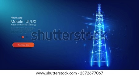 Antenna transmission communication tower, 5G technology, telecommunication industry, telecom network, broadcast television. Digital Transformation IoT (Internet of Things). Tower in low poly style.