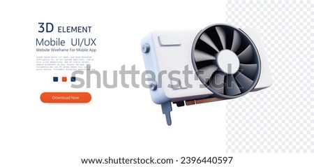 Modern Computer Graphics Card with Integrated Cooling Fan on Transparent Background. Gpu crypto mining vector illustration.