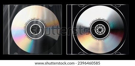 Sleek Modern Vinyl Record Design with Reflective Rainbow Surface and Central Emblem. Super jewel case with cd inside mockup cd. Vector illustration