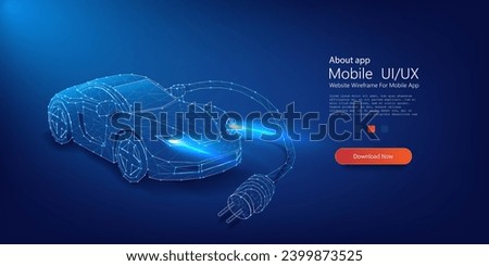 Сoncept of an environmentally friendly car. Futuristic Electric Vehicle Concept with Glowing Wireframe and Power Plug.  vector illustration