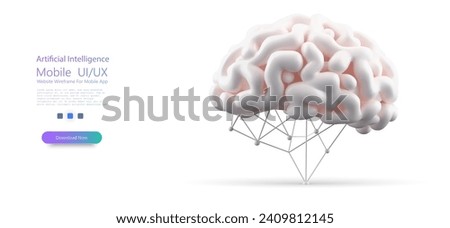 3D Human Brain Illustration with Network Connections Representing Artificial Intelligence. Neuron system complex model. Research of the human nerve network. Neural net structure. Vector illustration