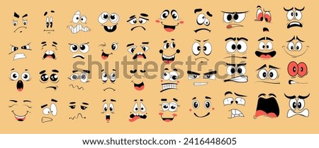 Cartoon Facial Expressions Set on an isolated background. A collection of varied cartoon faces showing multiple emotions. Vector illustration