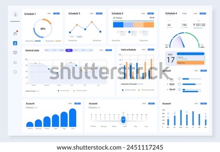 Comprehensive Analytics Dashboard UI with Diverse Data Visualization. User interface of an analytics dashboard featuring a variety of graphs and charts for efficient data management and monitoring. 