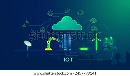 Innovative IoT Concept Illustration with Connected Devices in Smart City. Showcasing an interconnected Internet of Things (IoT) ecosystem within a smart city, highlighting automation and connectivity.