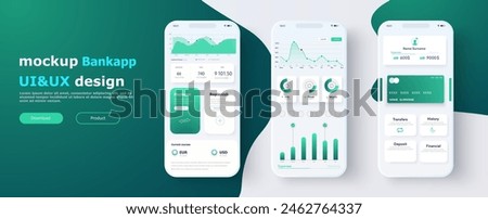 Mobile Banking and Financial Management UI Design Mockup with Analytics and Transaction History. Interface features analytics, transaction history, payment options, and account balance details. Vector