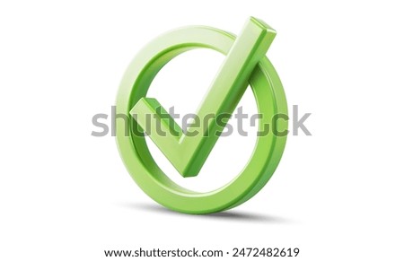 3D of a green check mark in a circle on a white background. This icon is used to indicate approval, correctness, or completion in various digital interfaces and applications. Vector illustration