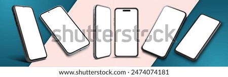 Collection of Modern Smartphones with Blank Screens - Vector Illustration for Mockups and Design Projects device with empty screen in different angles of view isolated realistic elements. 