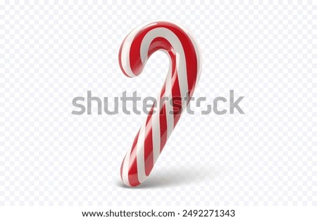 Realistic 3D Christmas Candy Cane Isolated on Transparent Background. 