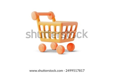 3D illustration of a shopping cart rendered with bright orange tones. This image represents concepts such as shopping, retail, and e-commerce, providing a modern and engaging visual.