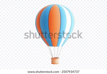 Colorful Hot 3D Air Balloon Vector Illustration, Isolated on Transparent Background. Features a colorful hot air balloon, perfect for travel and adventure themes. Vector illustration