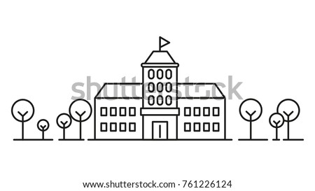 Outline drawing of a school building.