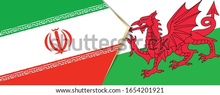 Iran and Wales flags, two vector flags symbol of relationship or confrontation.