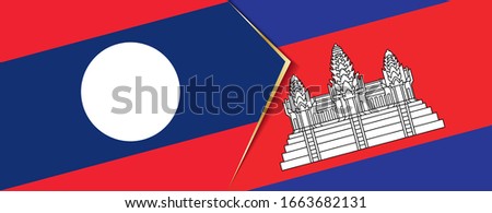 Laos and Cambodia flags, two vector flags symbol of relationship or confrontation.