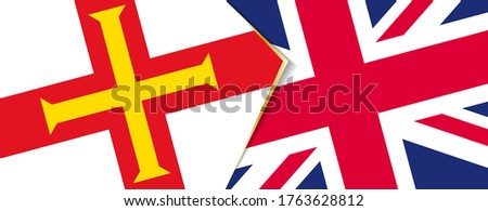 Guernsey and United Kingdom flags, two vector flags symbol of relationship or confrontation.