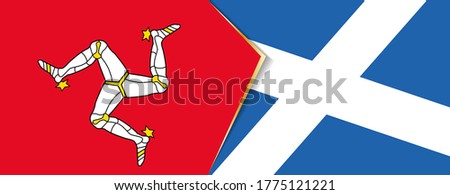 Isle of Man and Scotland flags, two vector flags symbol of relationship or confrontation.