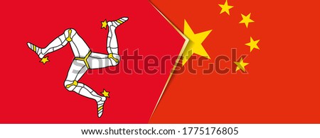 Isle of Man and China flags, two vector flags symbol of relationship or confrontation.