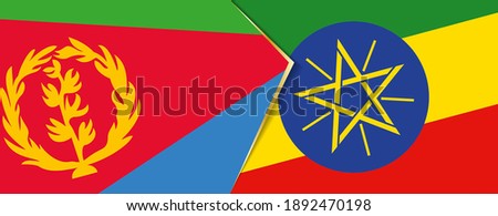 Eritrea and Ethiopia flags, two vector flags symbol of relationship or confrontation.