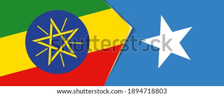 Ethiopia and Somalia flags, two vector flags symbol of relationship or confrontation.