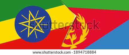 Ethiopia and Eritrea flags, two vector flags symbol of relationship or confrontation.