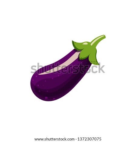 Fresh juicy fruit - eggplant vector icon isolated on white background. eggplant icon, flat style, vegetable vector illustration. Healthy food single object - isolated eggplant