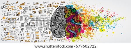 Left and right human brain with social infographic on logical side. Creative half and logic half of human mind. Vector illustration aboud social communication and business work