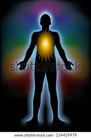 Illustration Of Human Silhouette Surrounded By Light And Spectrum Of ...