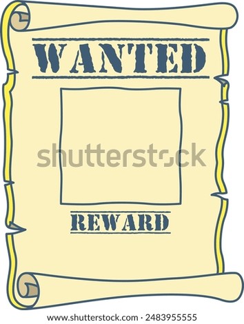 Wanted poster scroll in hand drawn doodle illustration frame background for kids