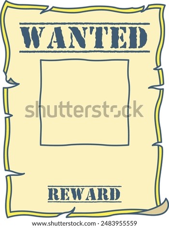 Wanted poster parchment old paper in hand drawn doodle illustration frame background for kids