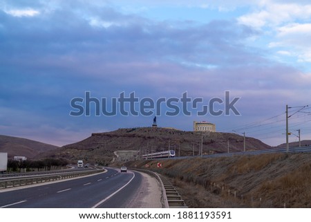 General view of the Polatlı intercity road and railway, Ankara, Turkey Stok fotoğraf © 