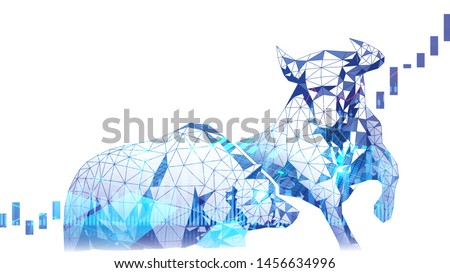 Polygonal art of Stock market Bullish vs Bearish trend with stock indicator double exposure suitable for Stock Marketing or Financial Investment Foto stock © 