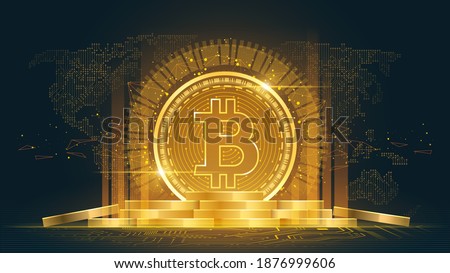 Bitcoin cryptocurrency with pile of coins, Vector illustrator