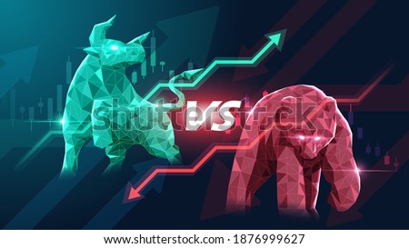 Concept art of Bullish and Bearish Stock Market in futuristic idea suitable for Stock Marketing or Financial Investment Foto stock © 